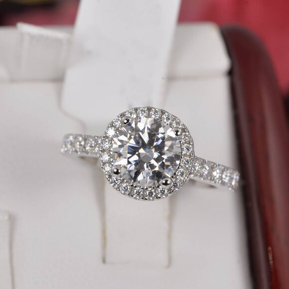 Fully Iced 2ct Brilliant Cut Certified Moissanite Engagement Ring - Picture 1 of 6